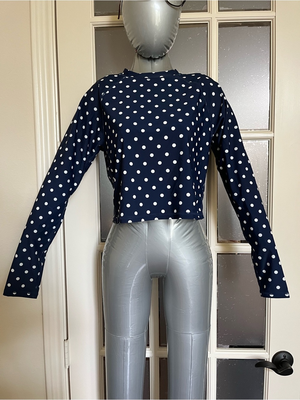 Shade & Shore Women's Polka Dot Long Sleeve Rash Guard in Navy Blue (Med 8-10)